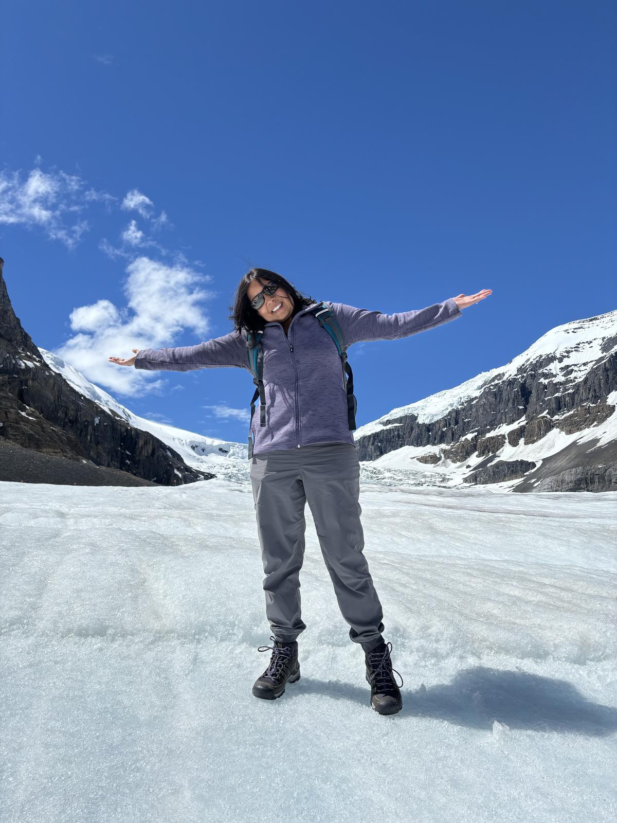 Khushi on the Athabasca Glacier, Canadian Rockies